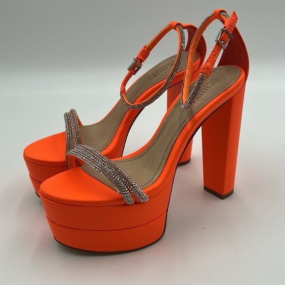 2082- Schutz Orange Platform Heels Size 7 B NWT - Picture 3 of 13